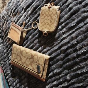 Coach Brown and Tan Signature Clutch and Wristlet Set